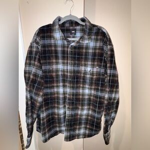 Vans Checkered Flannel Shirt in corduroy Black, Brown, and light blue. Loose fit